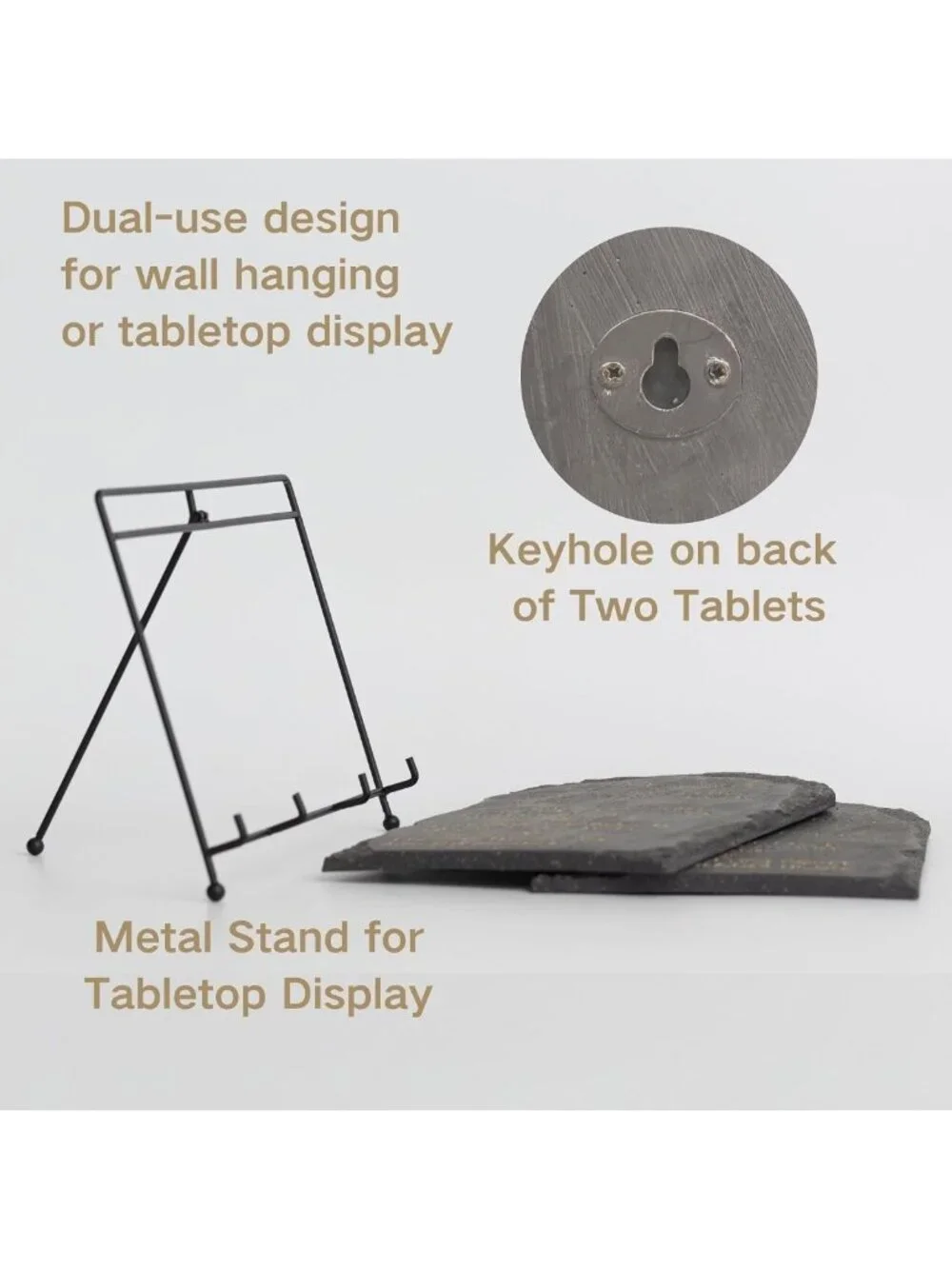 Christian Wall Decor - 14x12 Black Stone Effect Ten Commandments Tablets